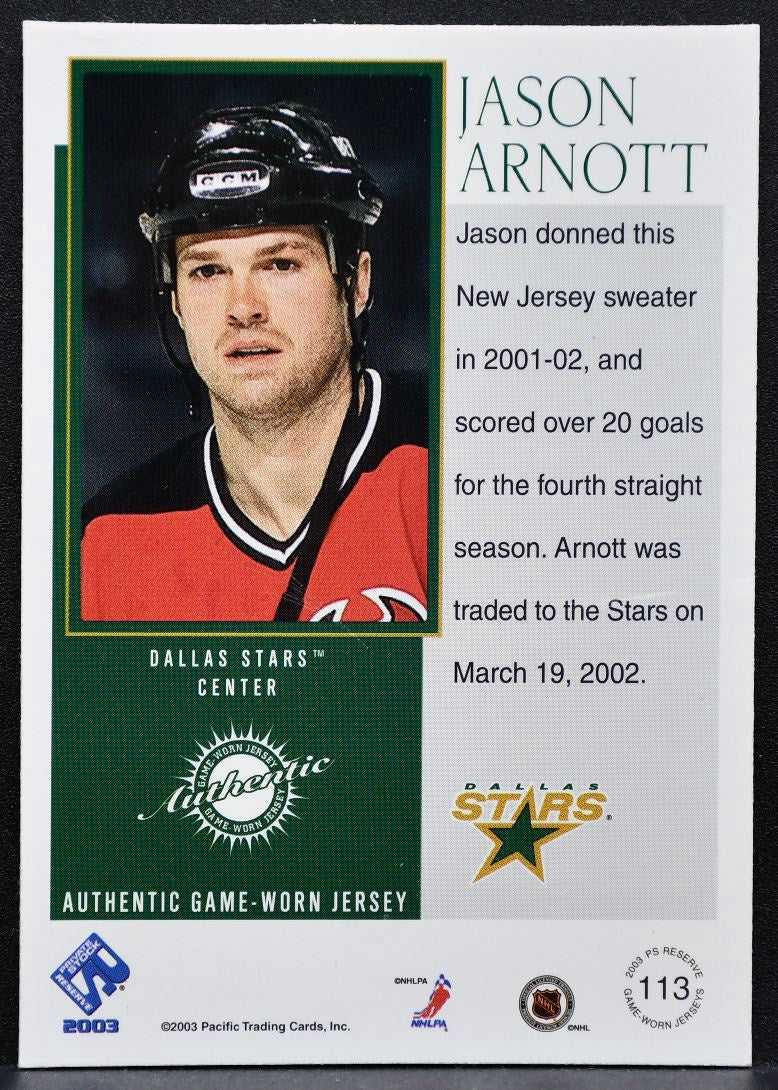 2003-04 Pacific Private Stock Reserve Jersey Jason Arnott Stars Patch 0057