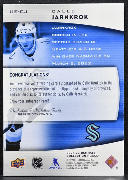 2021-22 UD Ultimate Collection Emblem Calle Jarnkrok Seattle Kraken Auto 7639