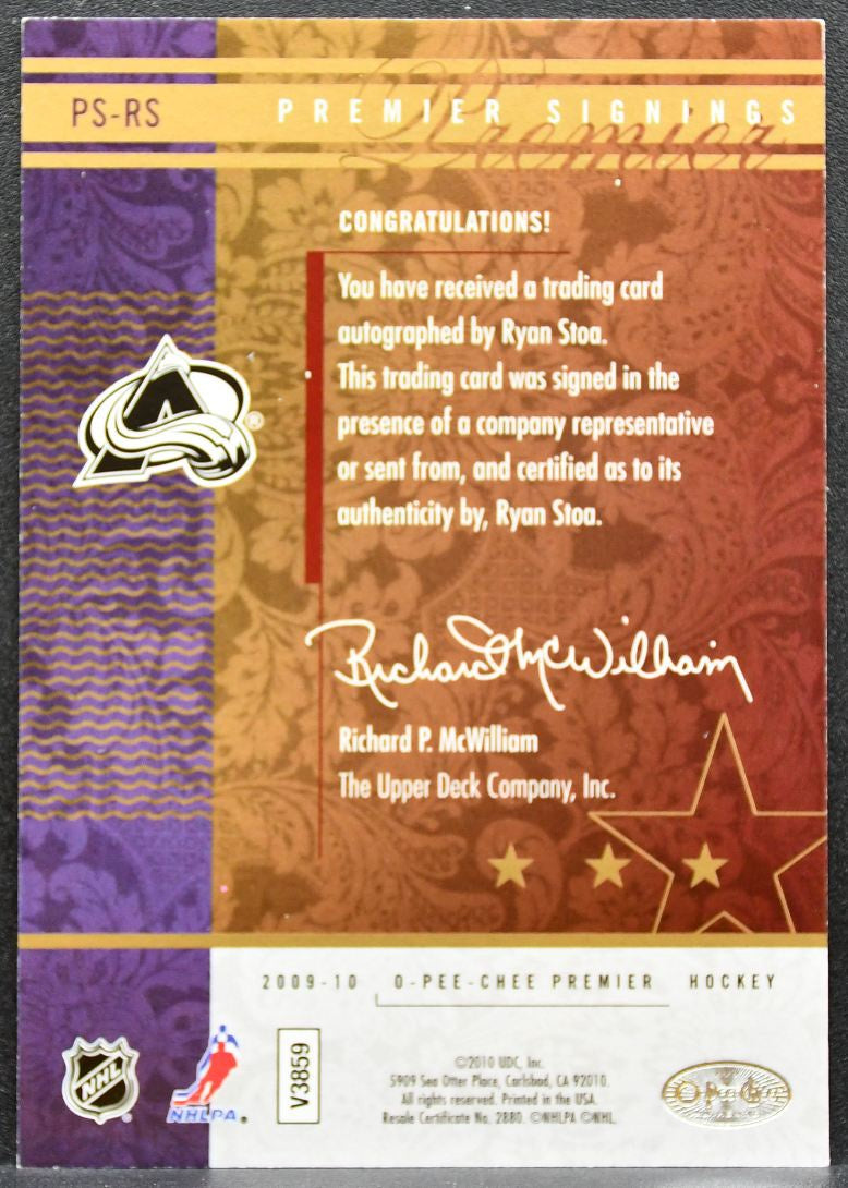 2009-10 O-Pee-Chee Premier Signings Stoa PS-RS Avalanche RC Auto 33/50 1116