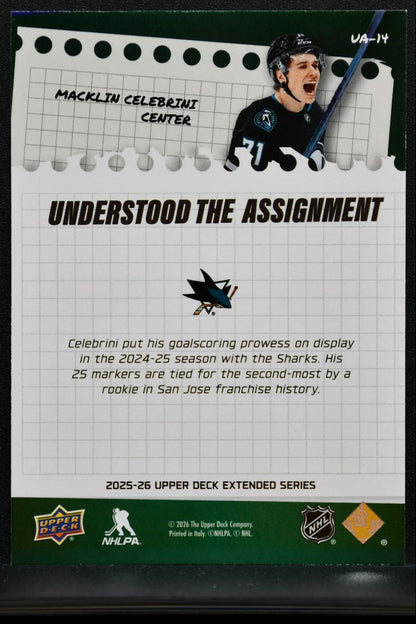 2025-26 UD Extended Series Understood The Assignment Macklin Celebrini 7429