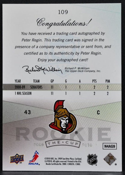 2009-10 Upper Deck The Cup Rookie Auto Peter Regin Senators RC Auto 088/199 9389