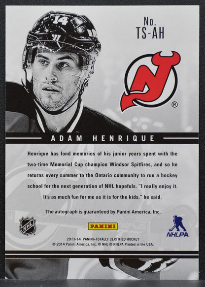 2013-14 Panini Totally Certified Signatures Adam Henrique TS-AH Devils Auto 8801