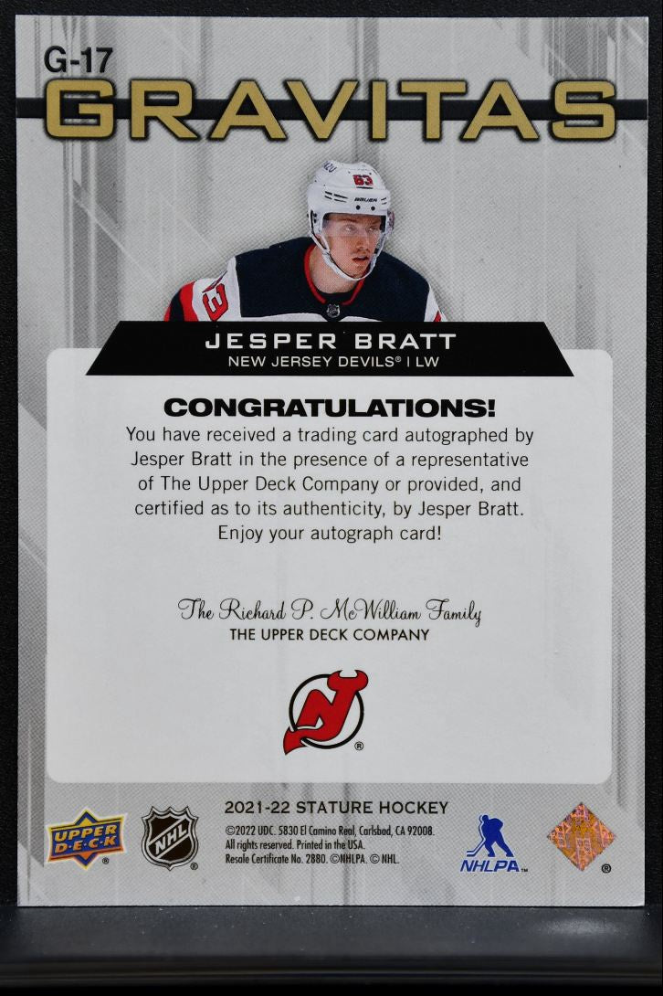 2021-22 Upper Deck Stature Gravitas Autographs Jesper Bratt Devils Auto 1846