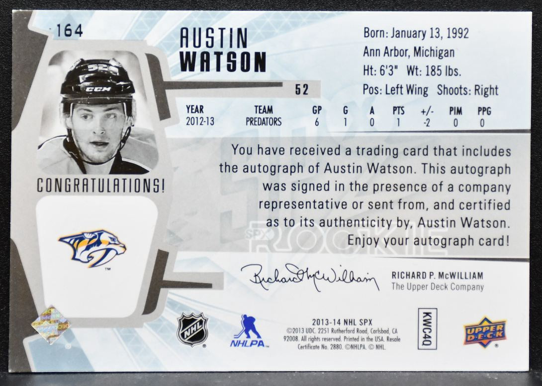 2013-14 SPx Rookie Autograph Dual Jersey Watson RC Auto 180/499 Jersey 5931