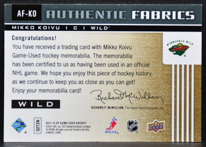 2011-12 SP Game Used Authentic Fabrics Mikko Koivu Minnesota Wild Jersey 5207