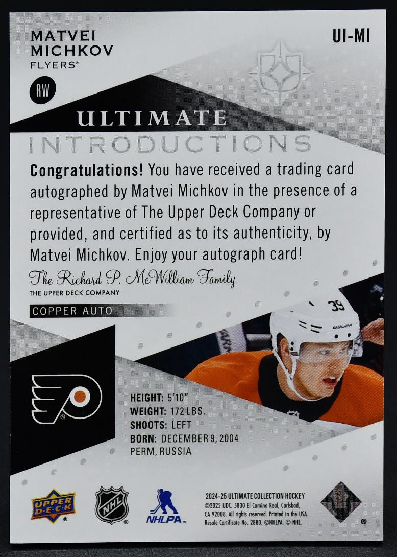 2024-25 UD Ultimate Collection Ultimate Introduction Michkov UI-MI RC Auto