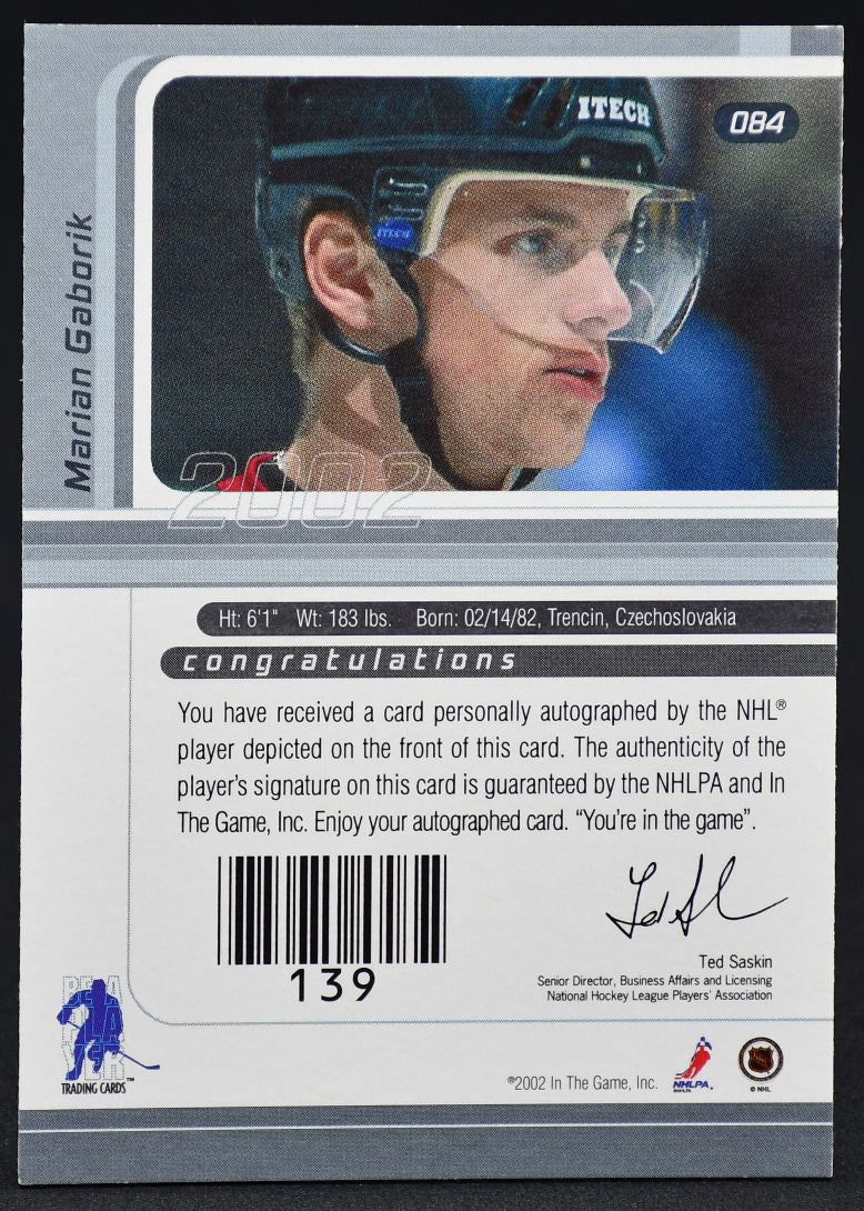 2002-03 In The Game Signature Series Marian Gaborik 84 Auto