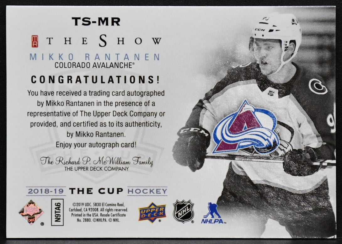 2018-19 UD The Cup The Show Mikko Rantanen 382 Colorado Avalanche Auto