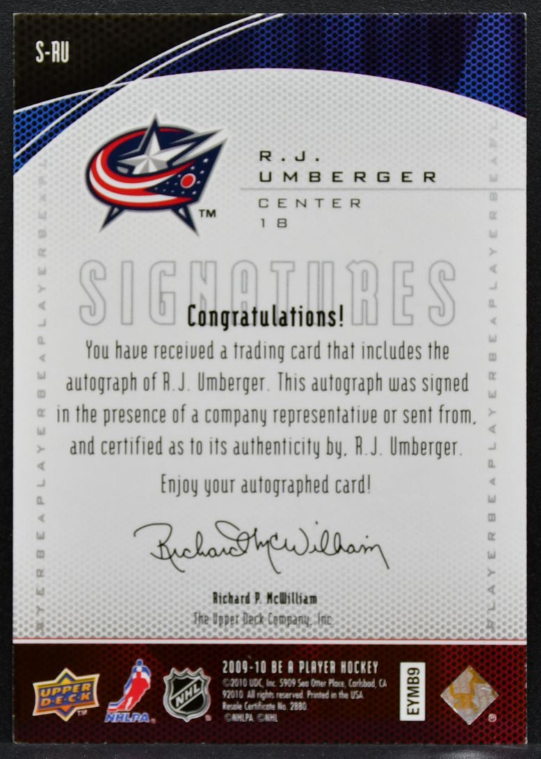 2009-10 Be A Player Signatures Umberger S-RU Columbus Blue Jackets Auto 1291