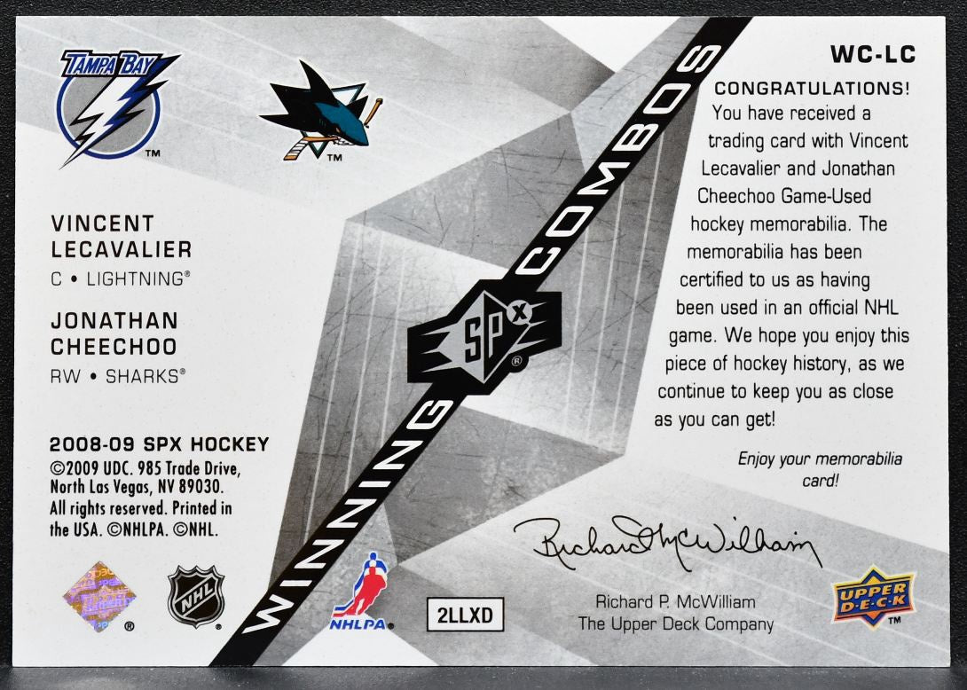 2008-09 SPx Winning Combos Vincent Lecavalier/Jonathan Cheechoo Jersey 1434
