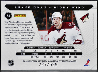 2010-11 Panini Luxury Suite Jersey Shane Doan 54 Coyotes /599 Jersey 8281