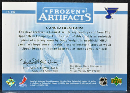 2005-06 Upper Deck Artifacts Frozen Doug Weight FA-DW Blues 252/275 Jersey 9264