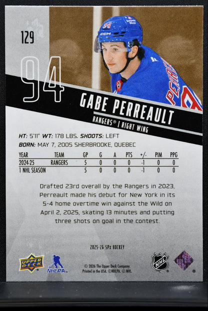 2025-26 SPx Rookies Gabe Perreault 129 New York Rangers RC 0863