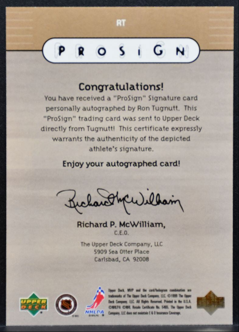 1999-100 Upper Deck MVP ProSign Ron Tugnutt 263 Ottawa Senators Auto 9199