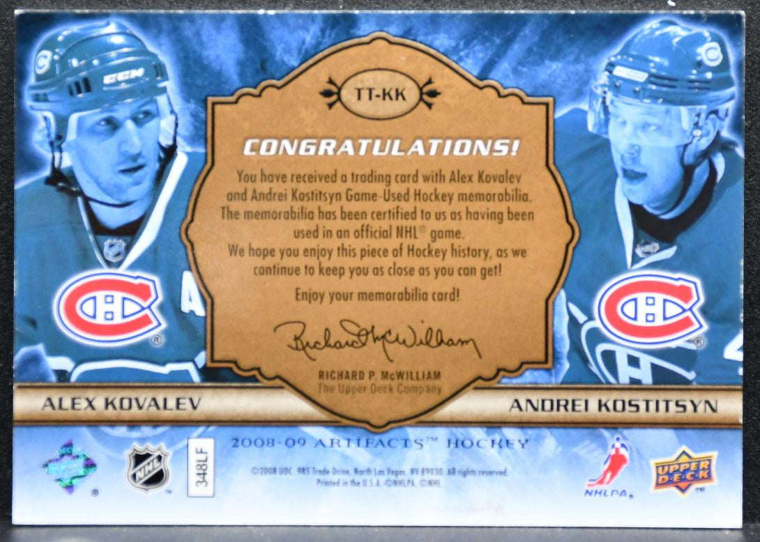 2008-09 Artifacts Tandems Patch Copper Kovalev/Kostitsyn 03/35 Jersey 4286