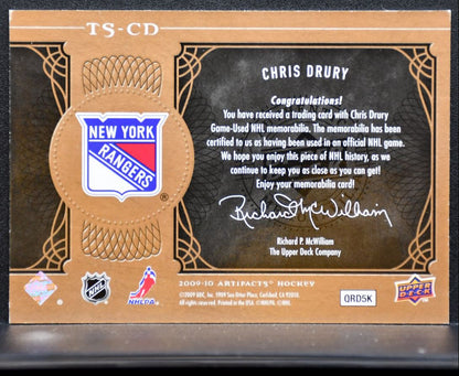 2009-10 UD Artifacts Treasured Swatches Chris Drury Rangers 157/199 Jersey 6354