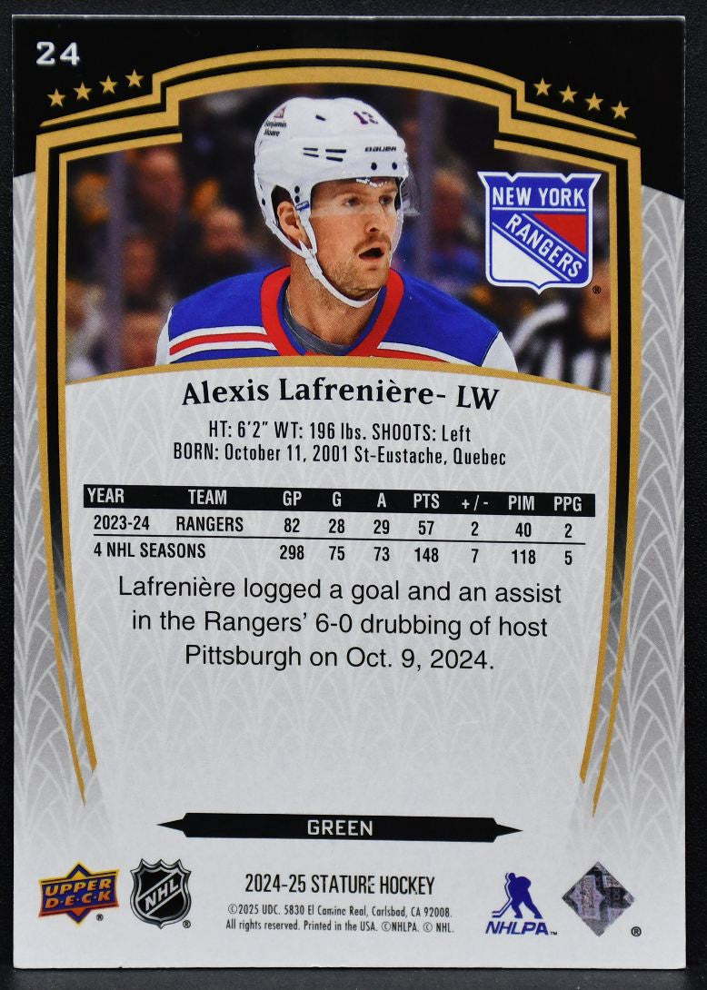 2024-25 Upper Deck Stature Green Alexis Lafreniere 24 New York Rangers 061/375 2166