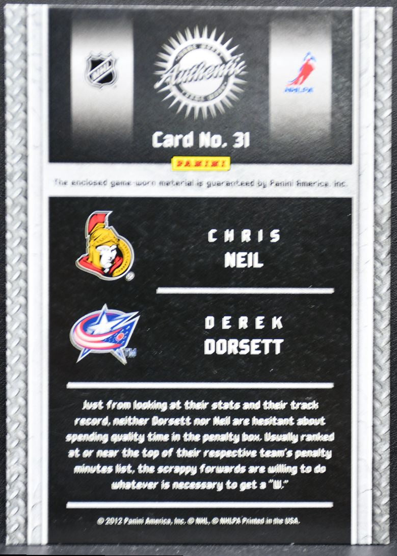 2011-12 Panini Titanium Game Worn Memorabilia Neil/Dorsett /300 Jersey 9523