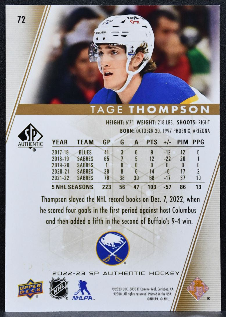 2022-23 SP Authentic Gold Tage Thompson 72 Buffalo Sabres 22/99 5961