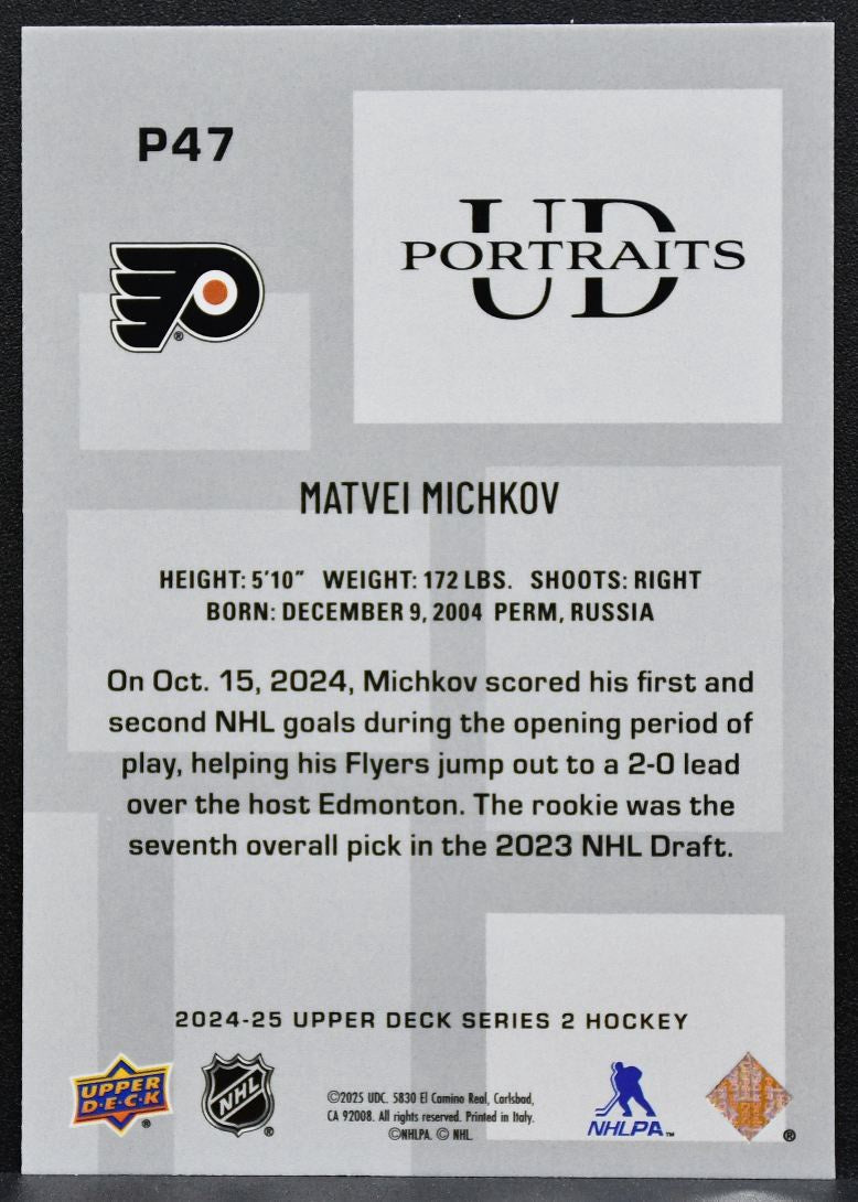 2024-25 Upper Deck Series 2 UD Portraits Matvei Michkov P47 Flyers 5565