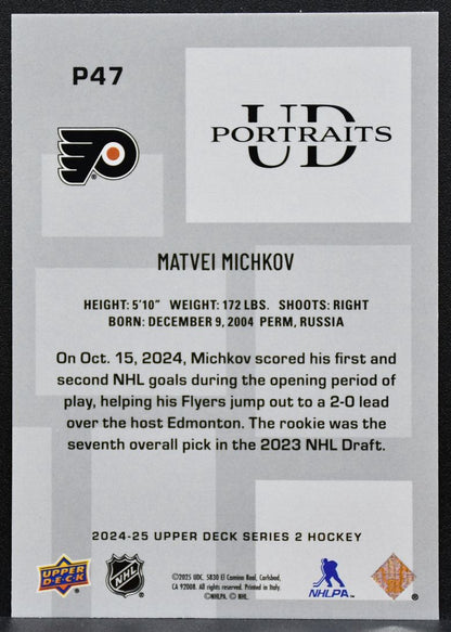 2024-25 Upper Deck Series 2 UD Portraits Matvei Michkov P47 Flyers 5565