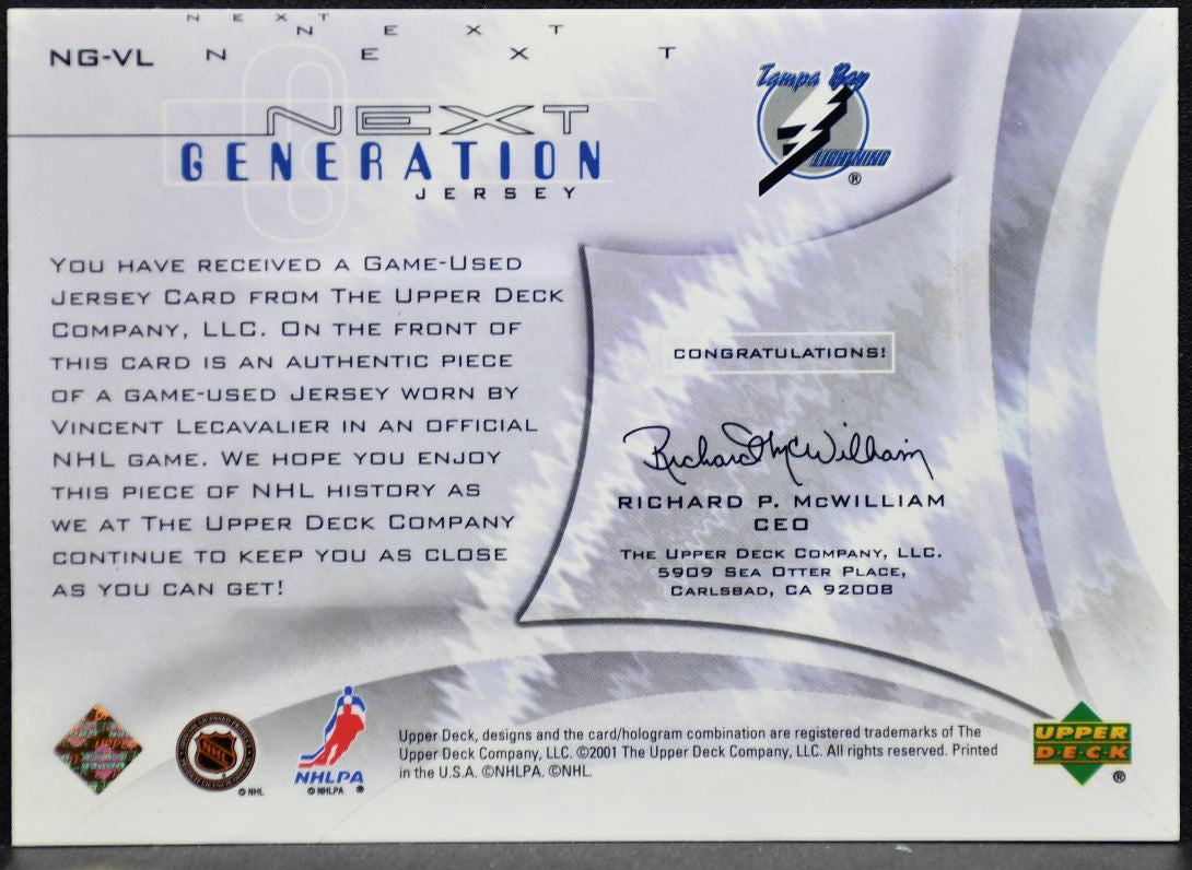 2001-02 UD Next Generation Jersey Vincent Lecavalier Lightning Jersey 2393