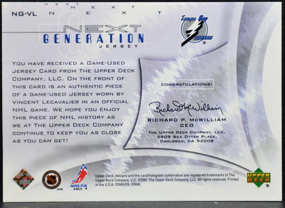2001-02 UD Next Generation Jersey Vincent Lecavalier Lightning Jersey 2393