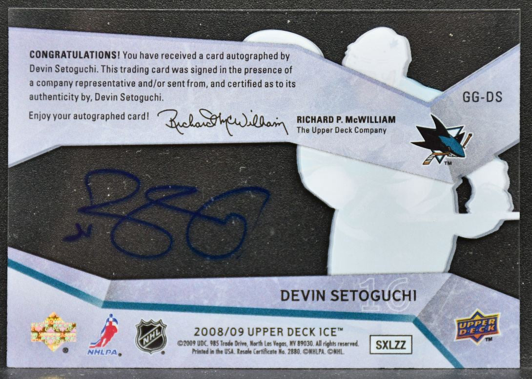 2008-09 Upper Deck Ice Glacial Graphs Devin Setoguchi GG-DS San Jose Sharks Auto 4214