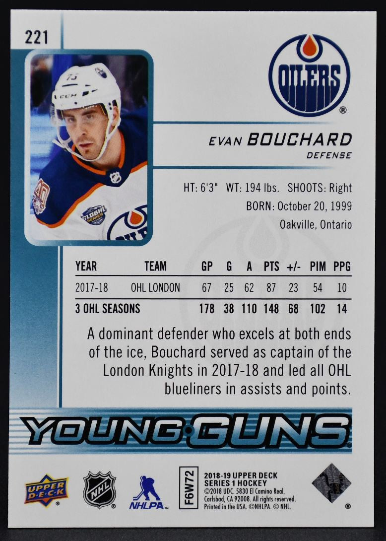 2018-19 UD Series 1 Young Guns Evan Bouchard 221 RC