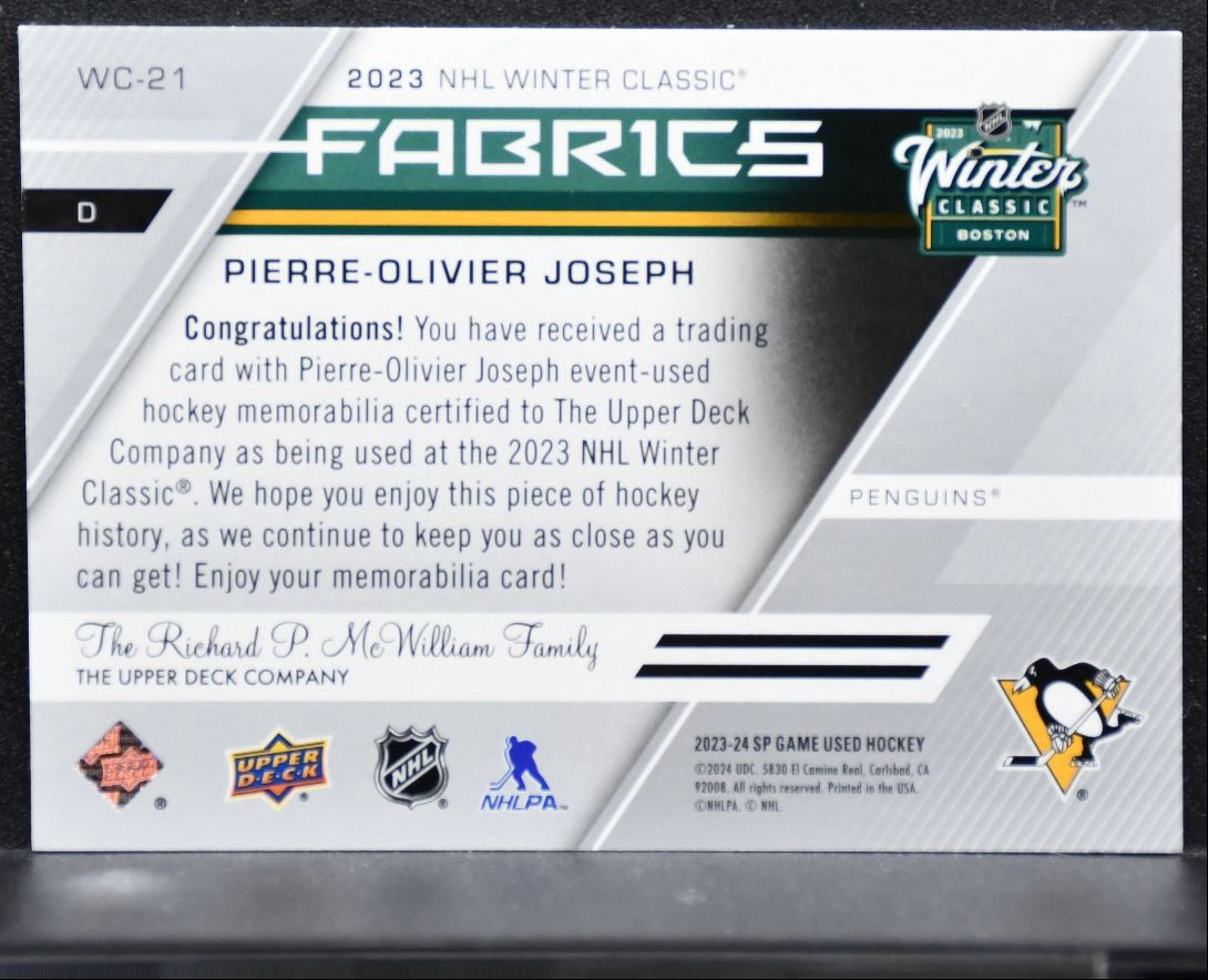 2023-24 SP Game Used 2023 Winter Classic Fabrics Joseph Penguins Jersey 4916