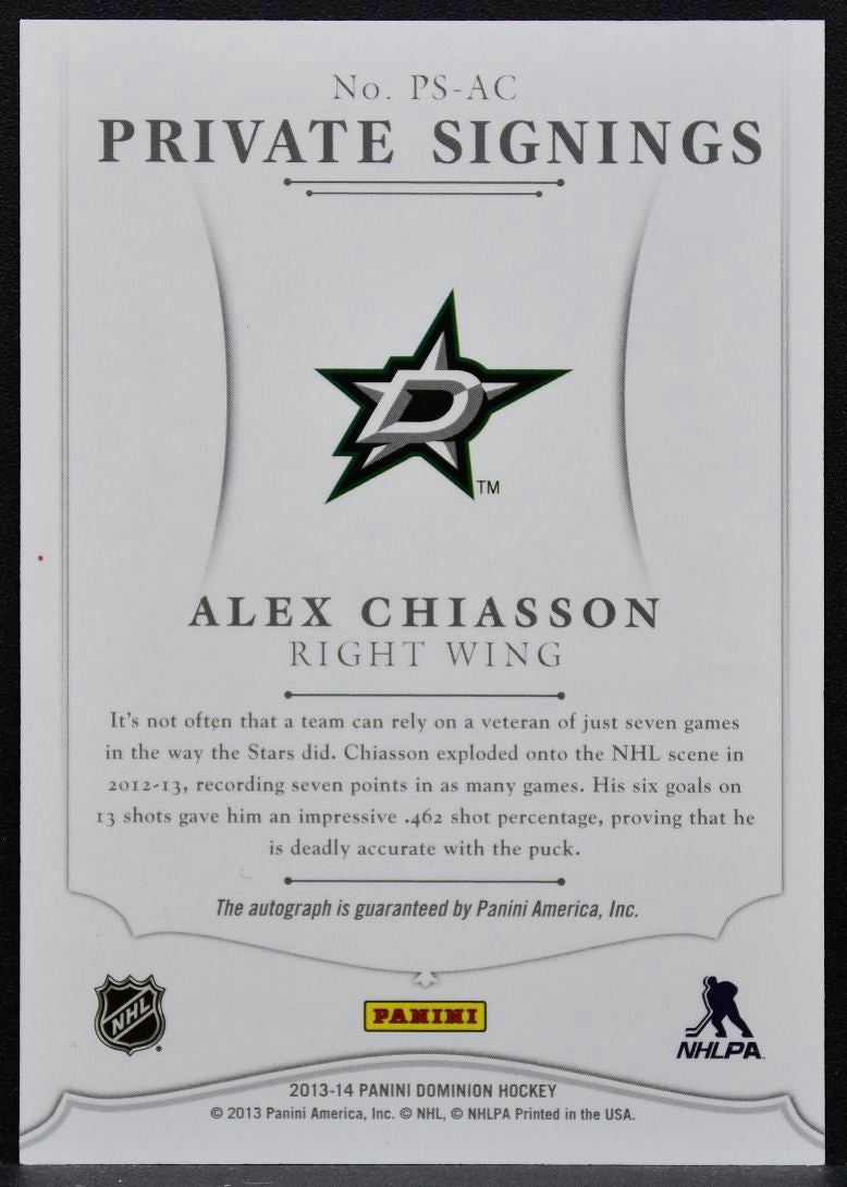 2013-14 Panini Dominion Private Signings Alex Chiasson Stars Auto 065/199 7491