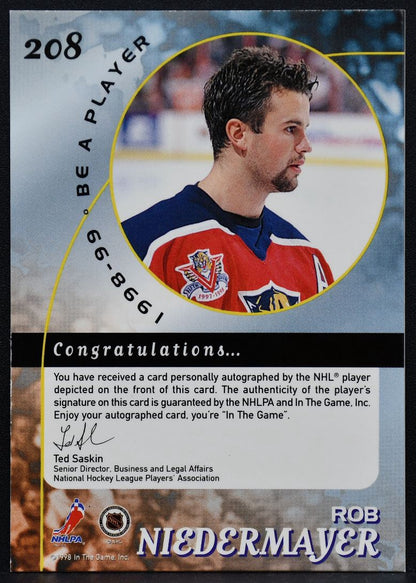 1998-99 Be a Player Autographs Gold Rob Niedermayer 208 Panthers Auto 1332
