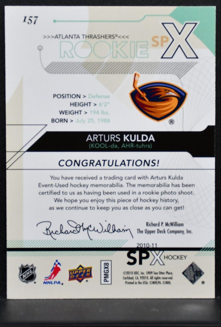 2010-11 SPx Rookie Jersey Arturs Kulda 157 Atlanta Thrashers RC /799 Jersey 3445