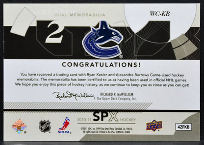 2010-11 SPx Winning Combos Ryan Kesler/Alexandre Burrows Canucks Jersey 3295