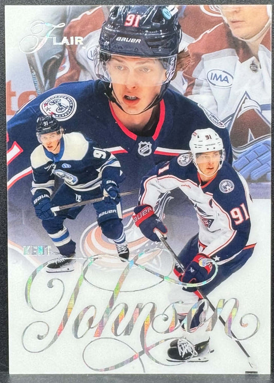 UD Kent Johnson 34 Backcheck Spectrum Flair Fleer 24-26 1/1 Blue Jacket