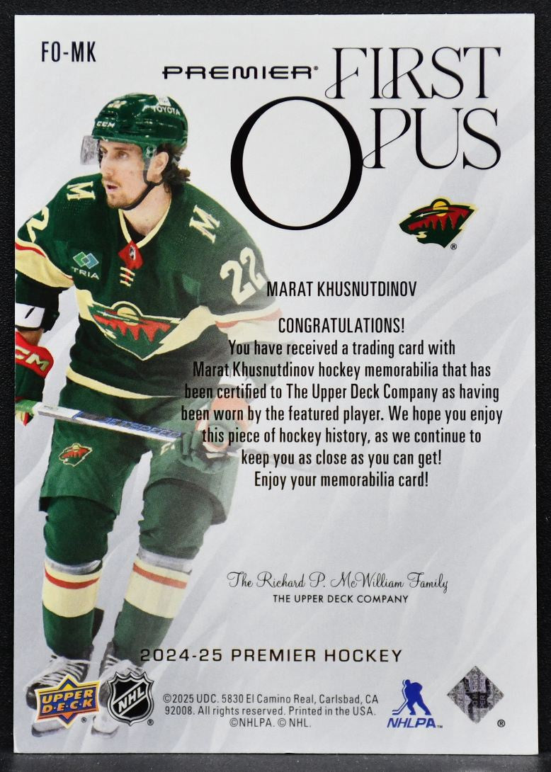 2024-25 UD Premier First Opus Rookie Jersey Marat Khusnutdinov FO-MK  RC Jersey