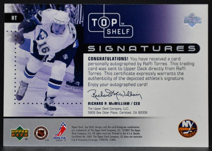 2002-03 Upper Deck Top Shelf Signatures Raffi Torres RT Islanders Auto 9727
