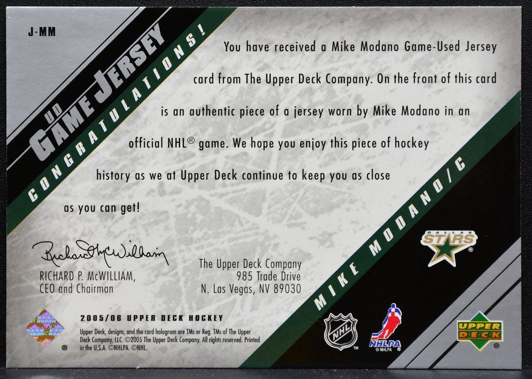 2005-06 Upper Deck UD Game Jersey Mike Modano J-MM Dallas Stars Jersey 5468