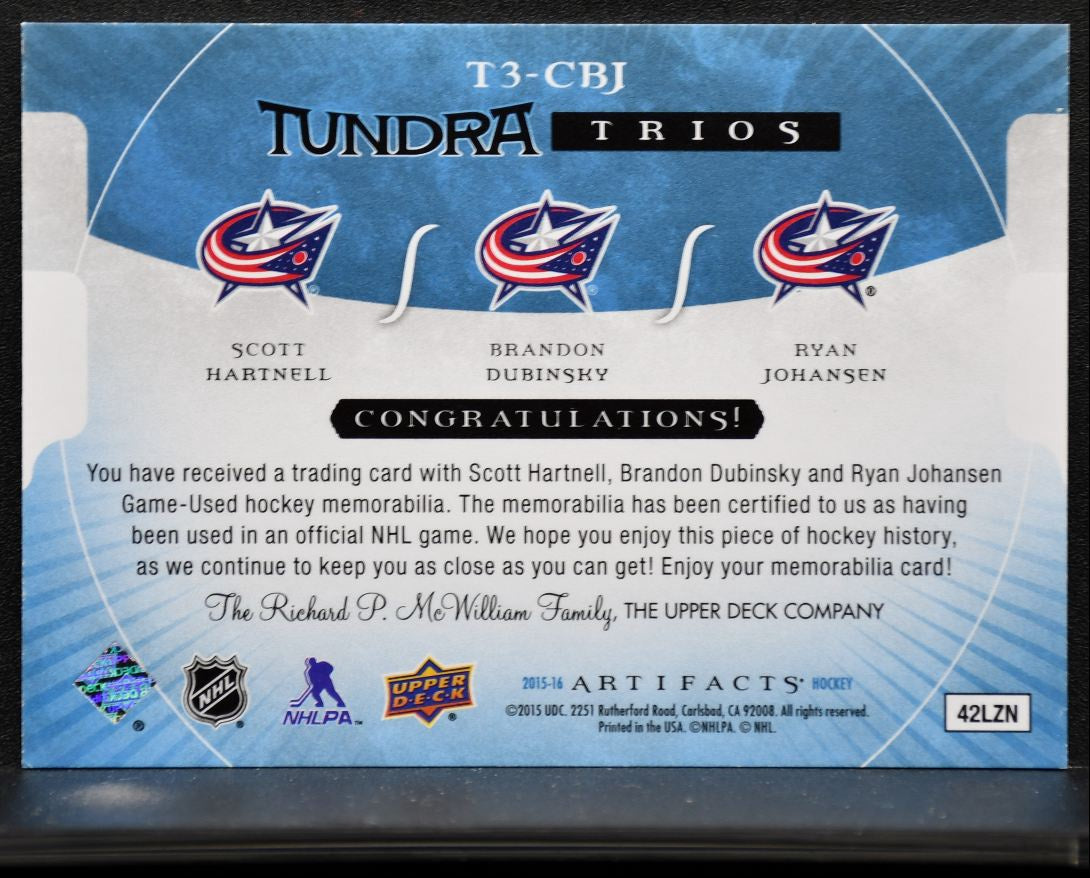 2015-16 UD Artifacts Tundra Blue Hartnell/Dubinsky/Johansen /199 Jersey 9134