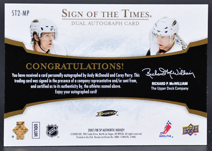2007-08 Sp Authentic Sign of the Times Dual McDonald / Perry Anaheim Ducks Auto