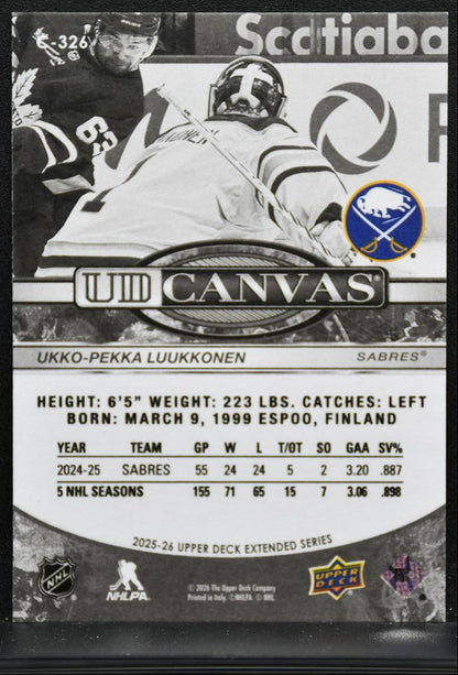 2025-26 UD Extended Series UD Canvas Black Ukko-Pekka Luukkonen Sabres 8723