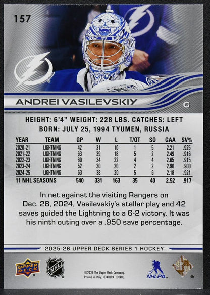 25-26 UD Series 1 Exclusives Andrei Vasilevskiy 157 Tampa Bay Lightning 086/100 9370