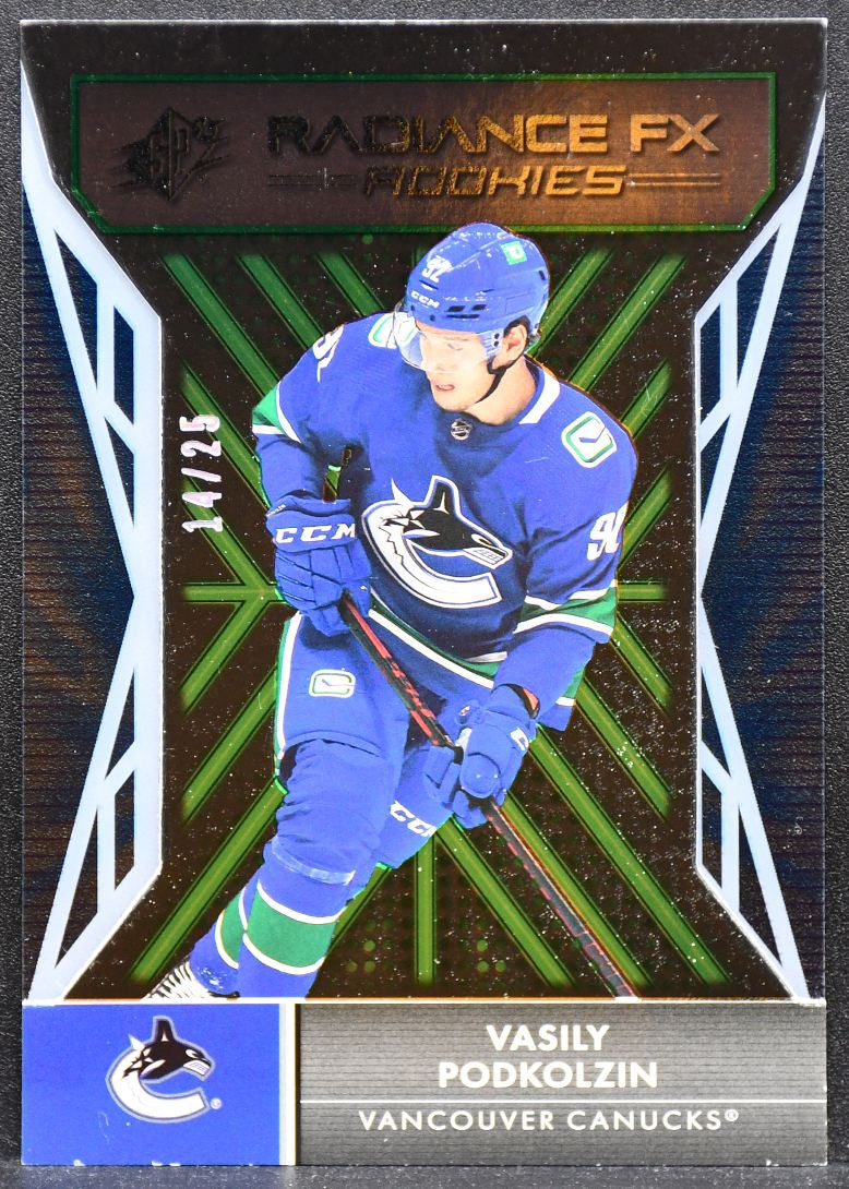 2021-22 SPx Radiance FX Rc Green Vasily Podkolzin RFX-91 Canucks Auto 14/25 5071