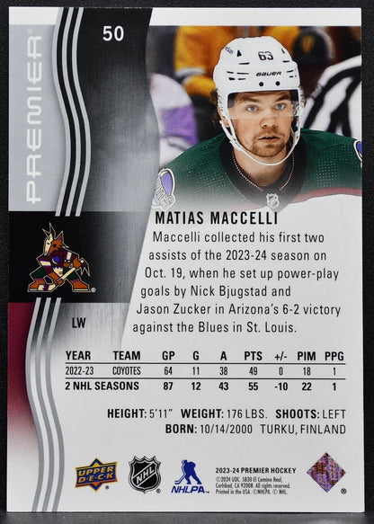 2023-24 Upper Deck Premier Matias Maccelli 50 Arizona Coyotes 282/299 7689
