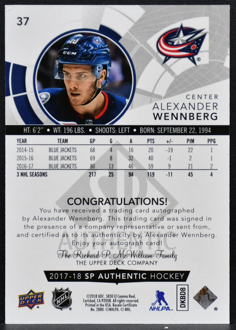 2017-18 SP Authentic Limited Auto Alexander Wennberg 37 Auto 4945