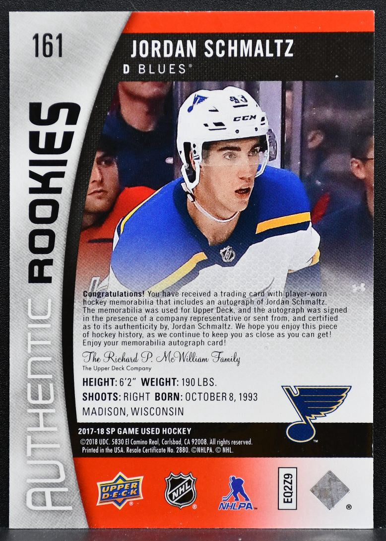 2017-18 SP Game Used Rookie Jersey Auto Red Jordan Schmaltz RC Auto Jersey 1186