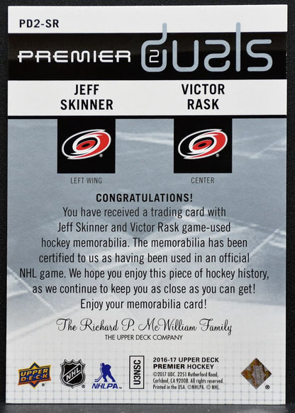 2016-17 UD Premier Duals - Jersey Skinner/Rask Hurricanes 38/99 Jersey 6359