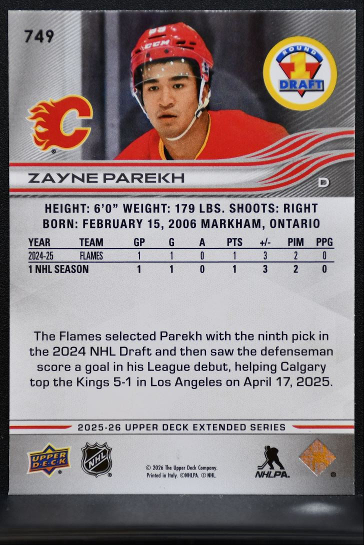 2025-26 Upper Deck Extended Series Round 1 Draft Zayne Parekh 749 Flames RC 3642