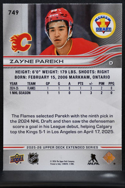 2025-26 Upper Deck Extended Series Round 1 Draft Zayne Parekh 749 Flames RC 3642