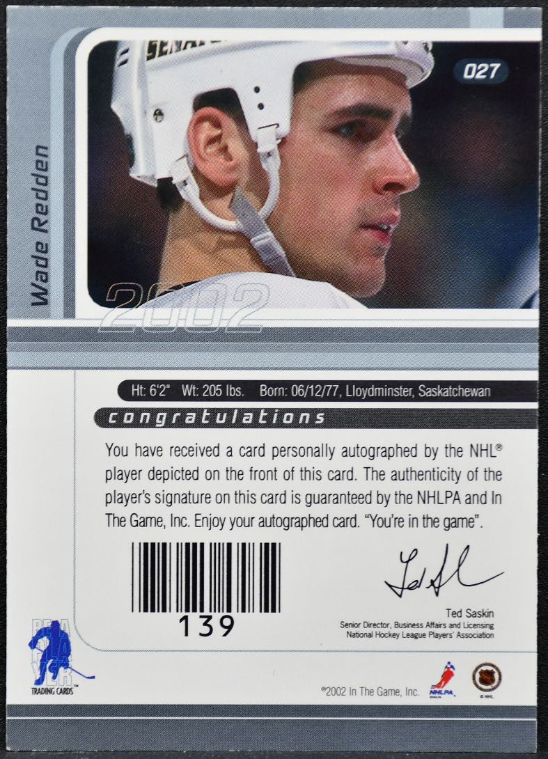 2001-02 Be a Player Signature Series Autographs Wade Redden 027 Auto 7222
